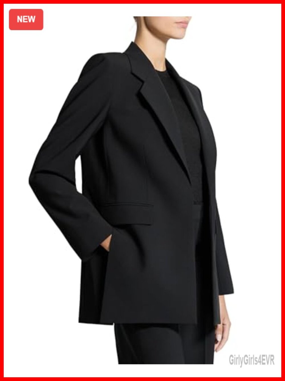 Relaxed Wool Blazer with Slash Detail, Notch Collar, Business Casual